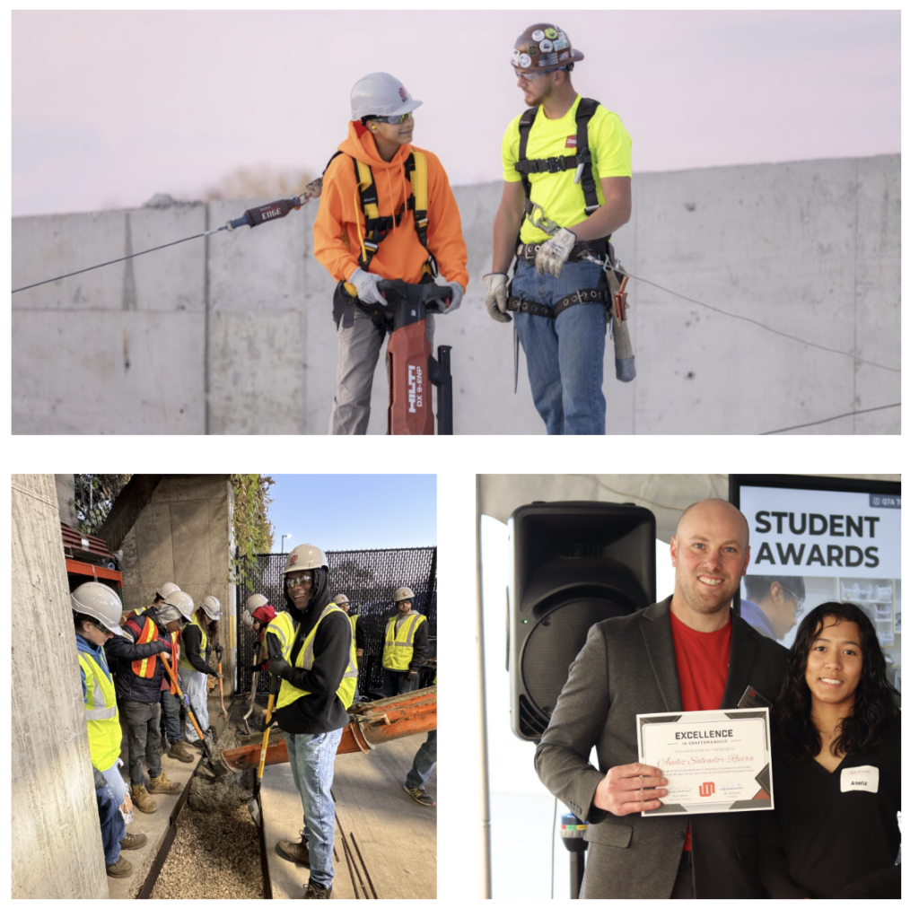 A photo collage of students at the West Michigan Construction Institute.