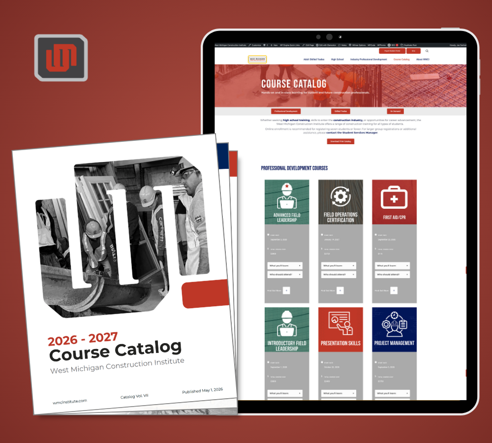 Image illustrating the integrated marketing services Somersault provided to launch the print and digital versions of the WMCI course catalog.