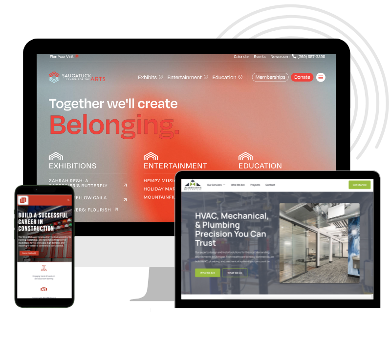 Somersault website design and development example featuring the Saugatuck Center for the Arts, WMCI and Alternative Mechanical websites