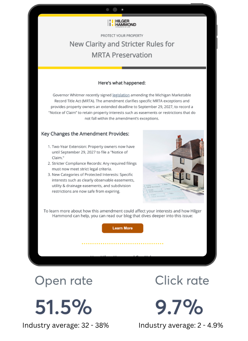 A case study showing an email campaign that was designed, written (in collaboration with the client) and distributed. This achieved a 51.5% open rate and 9.7% click rate.